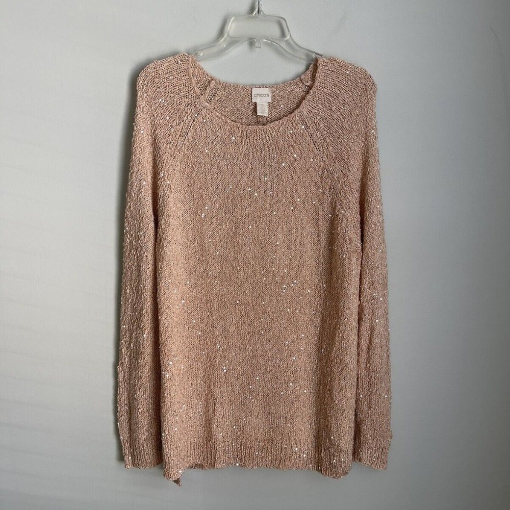 New Chicos 2 Paris Pink Sequin Shine Claire Pullover Sweater